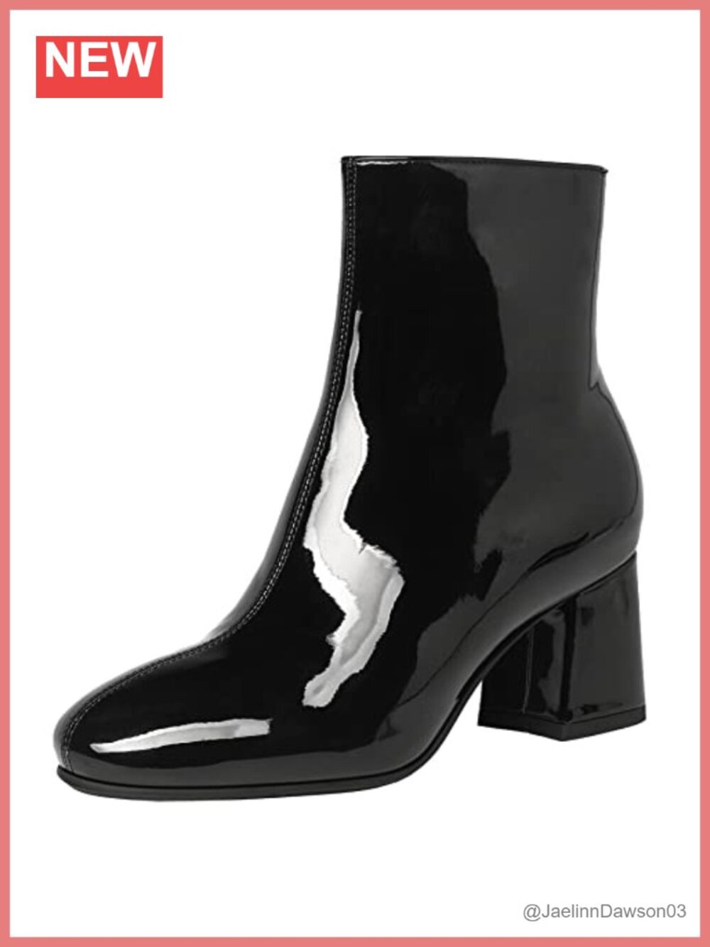 Women's Chunky Heeled Ankle Boots Patent Leather Square Toe Zip Up Block Heel